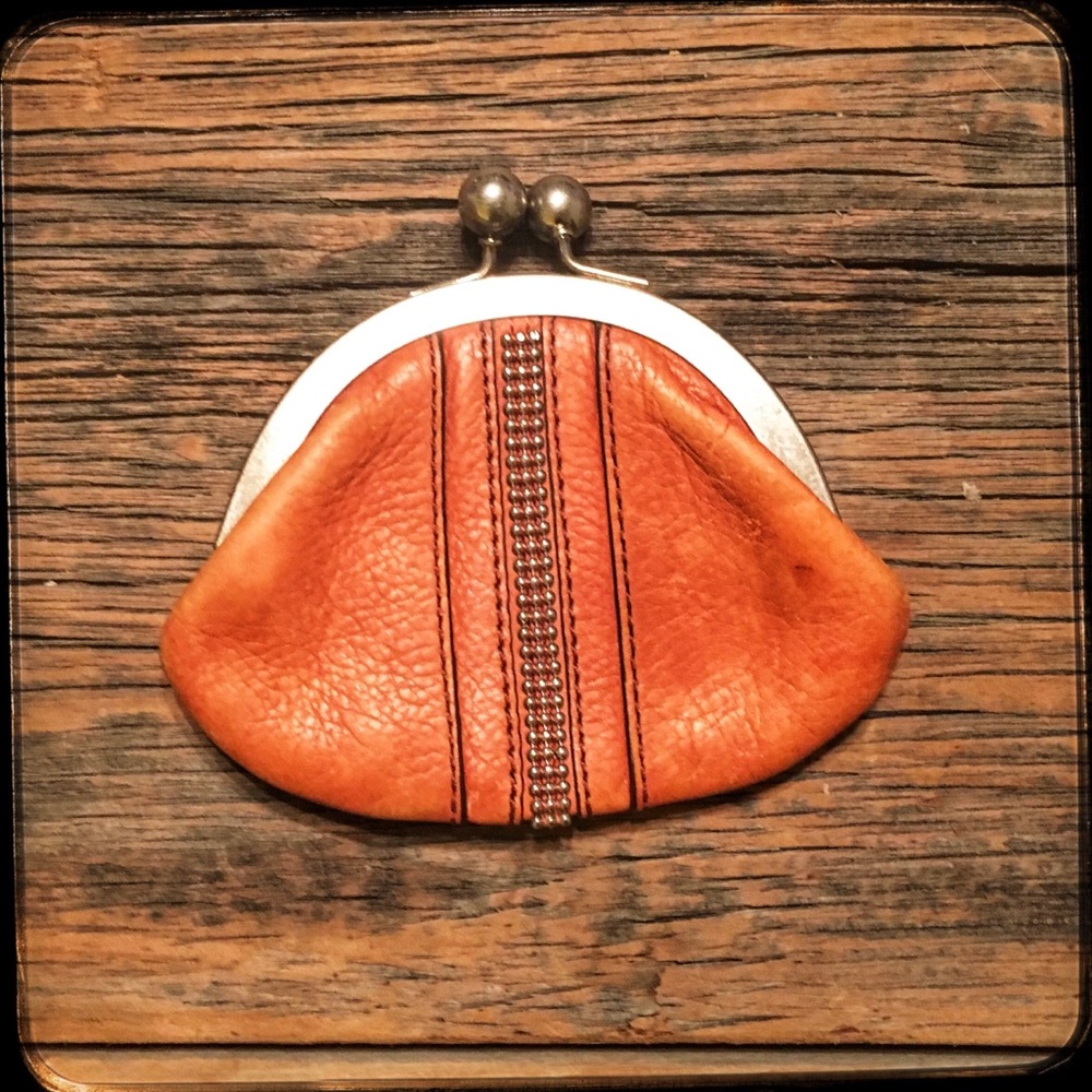 Fossil leather coin purse, boho style